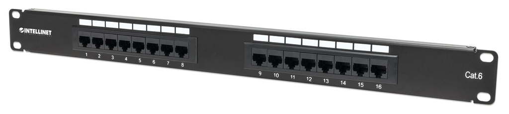 Cat6 Patch Panel 16-Port, UTP, 1U, Black