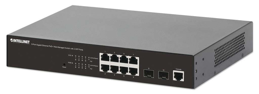 8-Port Gigabit Ethernet PoE+ Web-Managed Switch with 2 SFP Ports