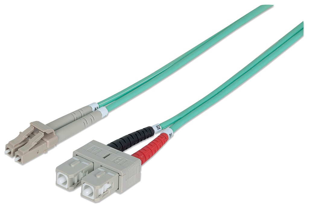 2m LC-SC Fiber Cable, Duplex, OM3, Multimode, Aqua