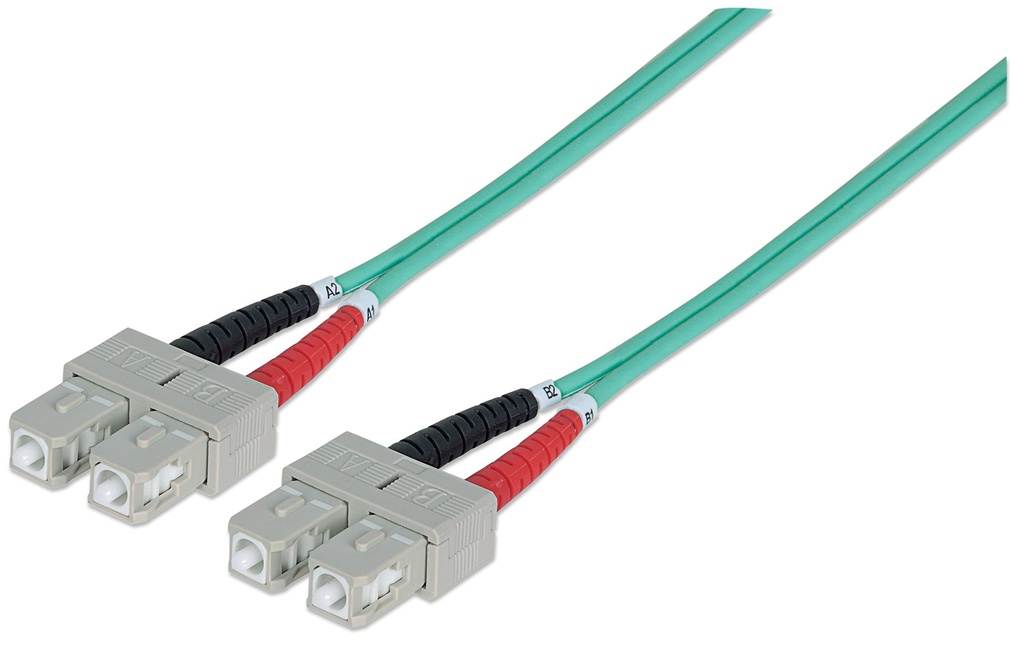 2m SC-SC Fiber Cable, Duplex, OM3, Multimode, Aqua