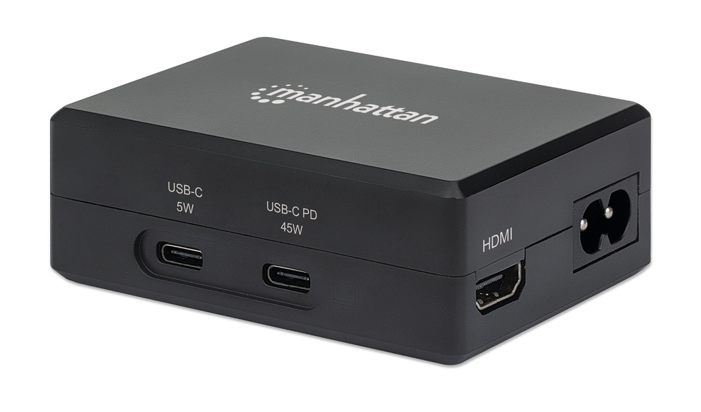 USB C PD Charger 45 W and USB C to HDMI Multiport Dock with 2 x USB C and 2 x USB A ports, compact travel docking station with internal power supply, for Chomebook, Surface, Laptop