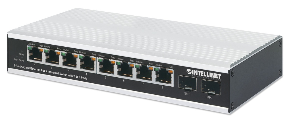 Industrial 8-Port Gigabit Ethernet PoE+ Switch with 2 SFP Ports