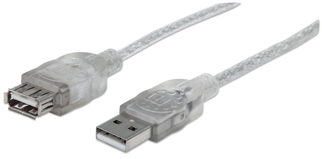 10ft Translucent Silver A Male - A Female USB Extension Cable