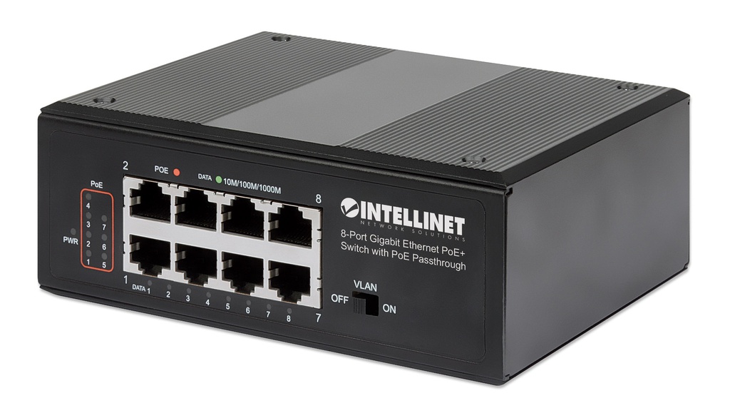 PoE-Powered 8-Port Gigabit Ethernet PoE+ Industrial Switch with PoE Passthrough