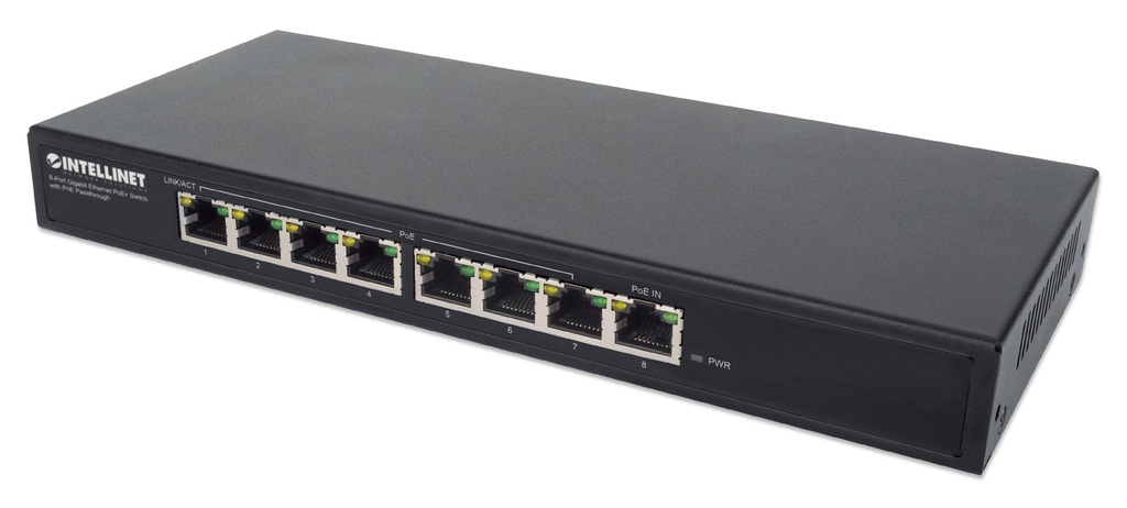 PoE-Powered 8-Port Gigabit Ethernet PoE+ Switch with PoE Passthrough