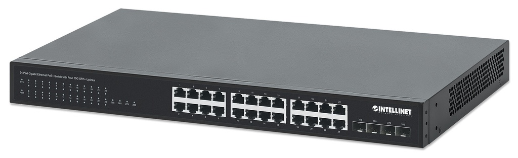 24-Port Gigabit Ethernet PoE+ Switch with Four 10G SFP+ Uplinks