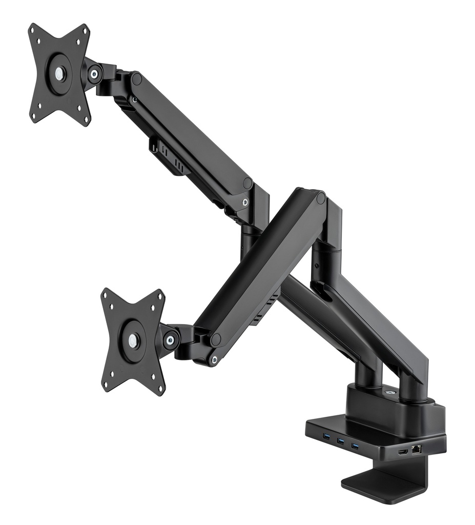 Aluminum Gas Spring Dual Monitor Desk Mount with 8-in-1 Docking Station