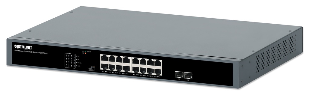 16-Port Gigabit Ethernet PoE+ Switch with 2 SFP Ports