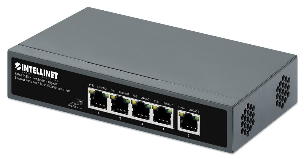 5-Port PoE++ Switch with 4 Gigabit Ethernet Ports and 1 RJ45 Gigabit Uplink Port