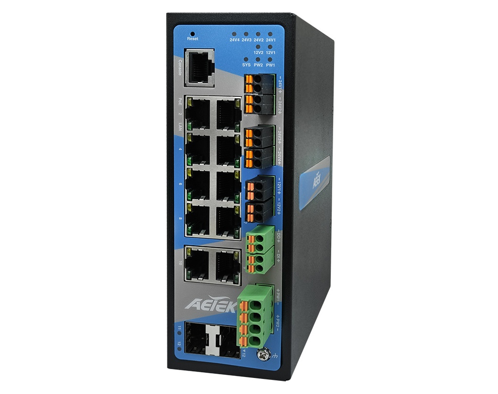 Industrial L2 Managed PRO 8-Port Gigabit PoE+ Switch with 12V/24VDC Output, Digital Input/Output, 12-48VDC Input