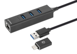 [180894] 3-Port USB 3.0 Type-C/A Combo Hub with Gigabit Ethernet Network Adapter