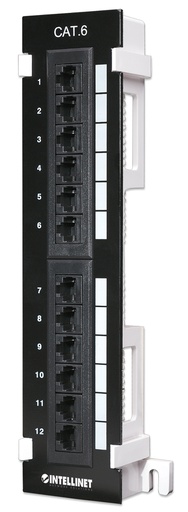 [560269] Cat6 Wall-mount Patch Panel 12 Port, UTP, Black