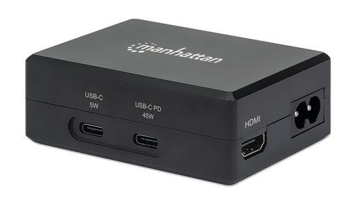 [130554] USB C PD Charger 45 W and USB C to HDMI Multiport Dock with 2 x USB C and 2 x USB A ports, compact travel docking station with internal power supply, for Chomebook, Surface, Laptop